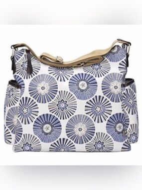 Oioi Be Spicy Diaper Bag Messenger Navy Medallion on Ivory Design